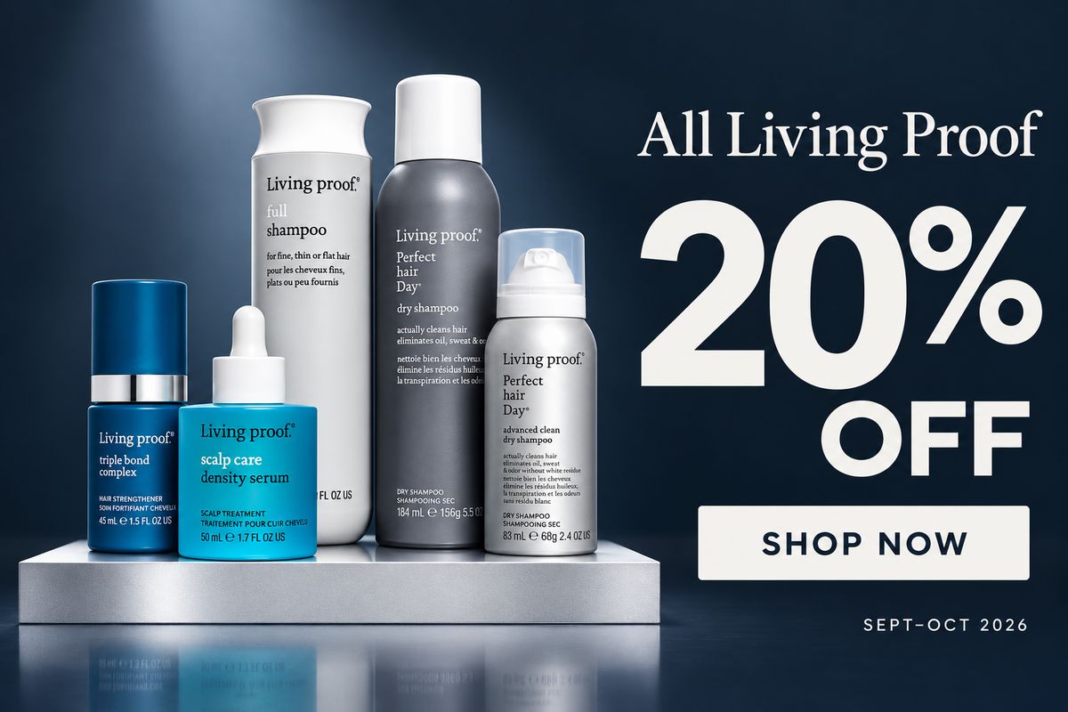 Shop 20% off all Living Proof professional hair care at SalonRedi, September–October 2026.